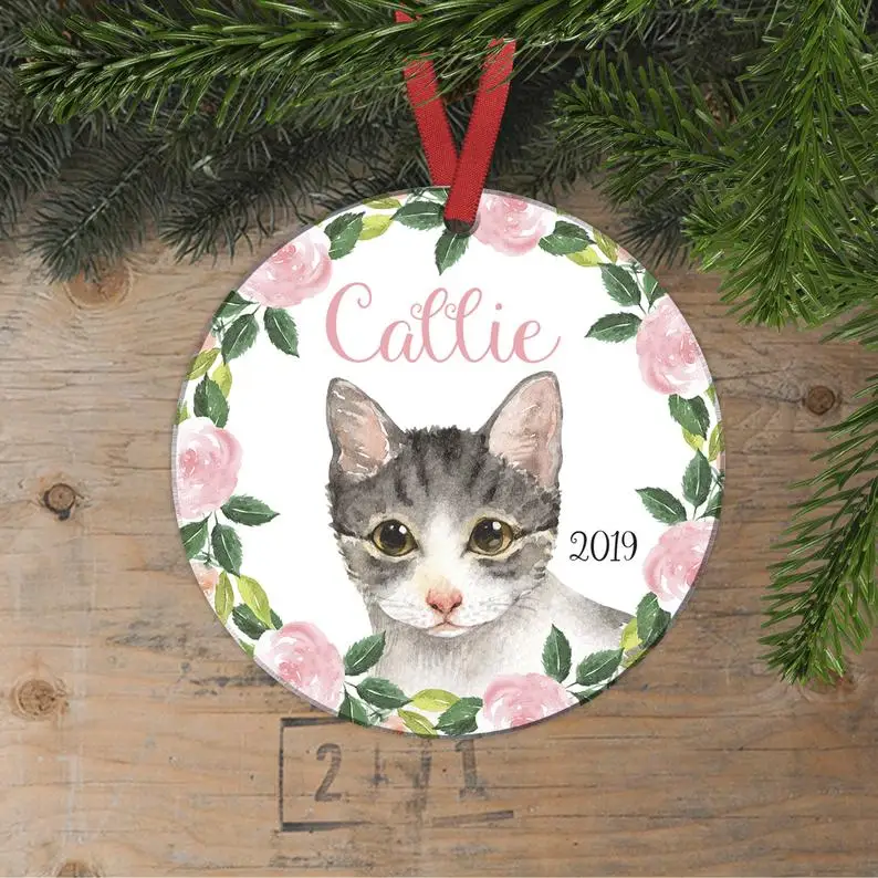 Custom printing any photo Cat pet Christmas tree Ornament - personalized cat ornament - watercolor orange cat Christmas ornament