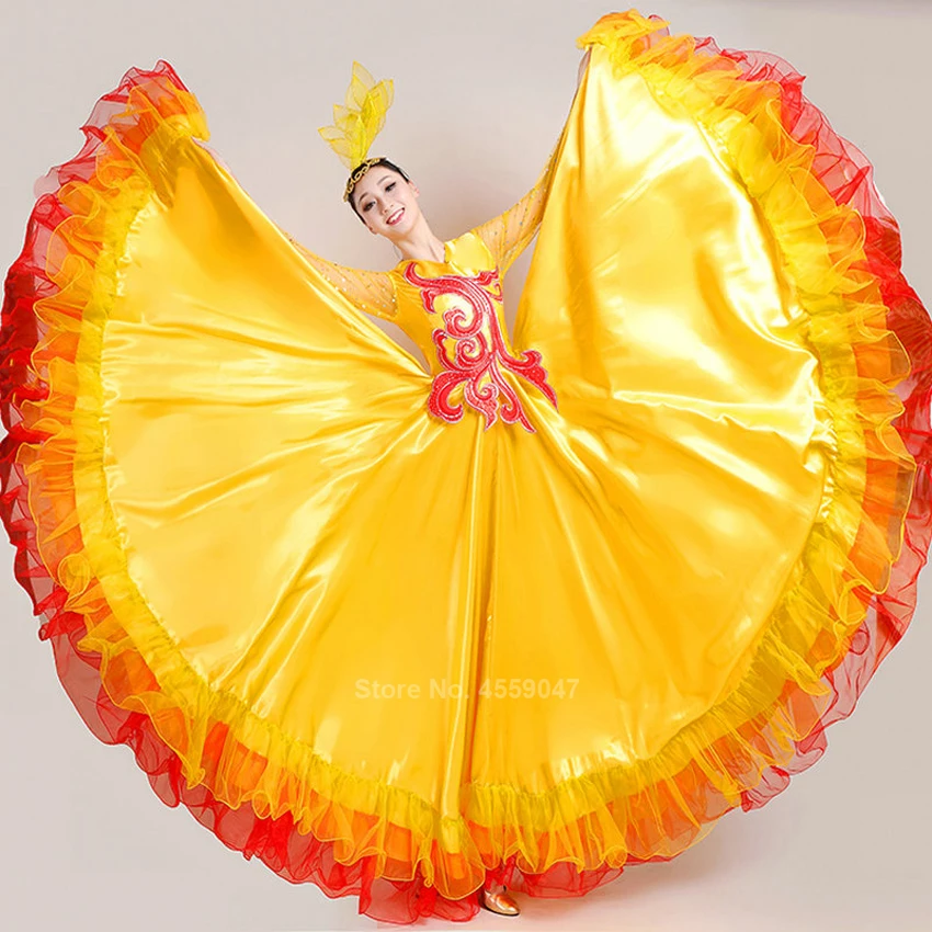 Nuovo Flamenco Gonne Da Ballo Spagnolo di Carnevale Vestiti di Prestazione Costume Gypsy Gonna di Pizzo Donna Bigdance Spagna Coro Vestito