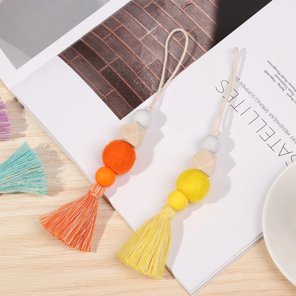 1 Pcs Fashion Natural Wood Beads Tassel Hanging Ornaments Car Hanging Drop Closet Pendant Door Handle Home Wall Decorations