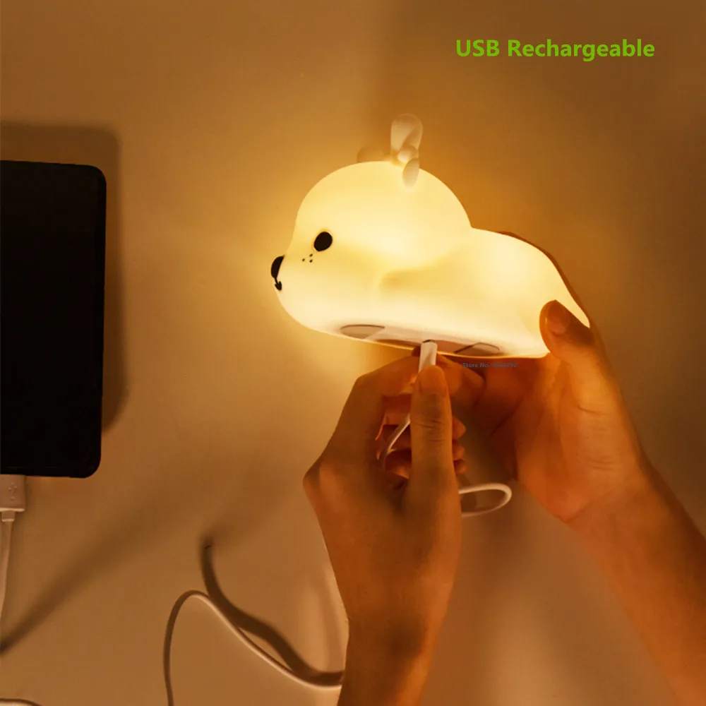 Luz LED nocturna de dibujos animados para niños y bebés, lámpara colorida de silicona con Sensor táctil, recargable por USB temporizador, regalo