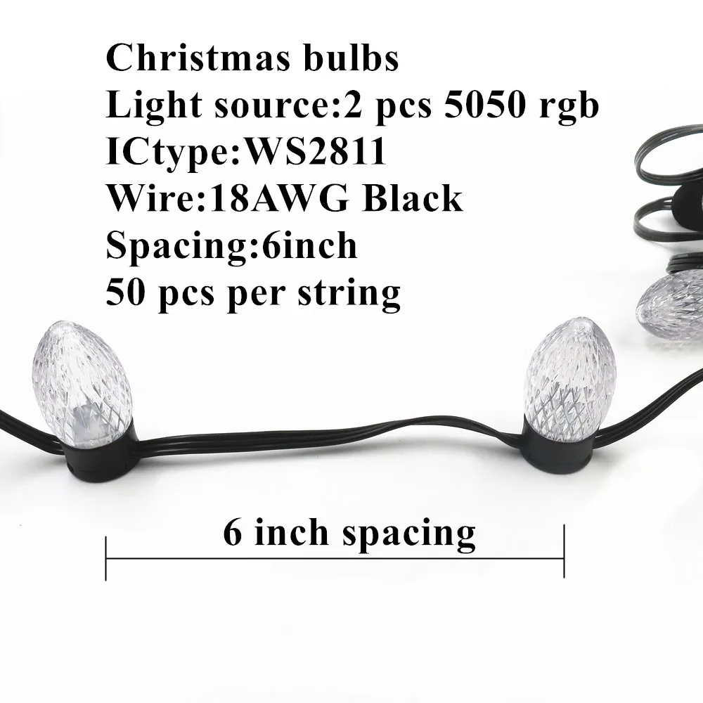 Pixabulb-Guirxiété lumineuse LED C9/S24, avec base plate, 12V DC, WS2811, éclairage pour sapin de Noël