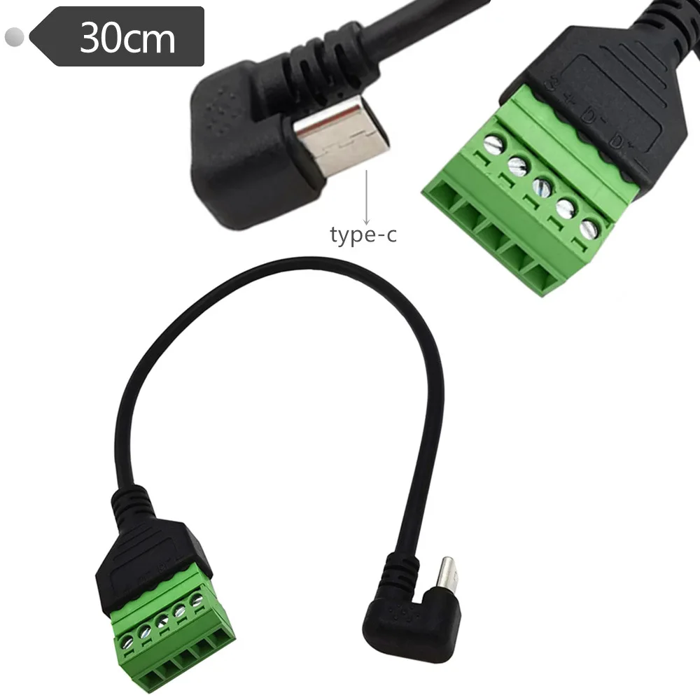 USB 2.0 type-c Male U angle to 5 Pin Way Female Bolt Screw Shield terminals Pluggable Type Adapter Cable 0.3m