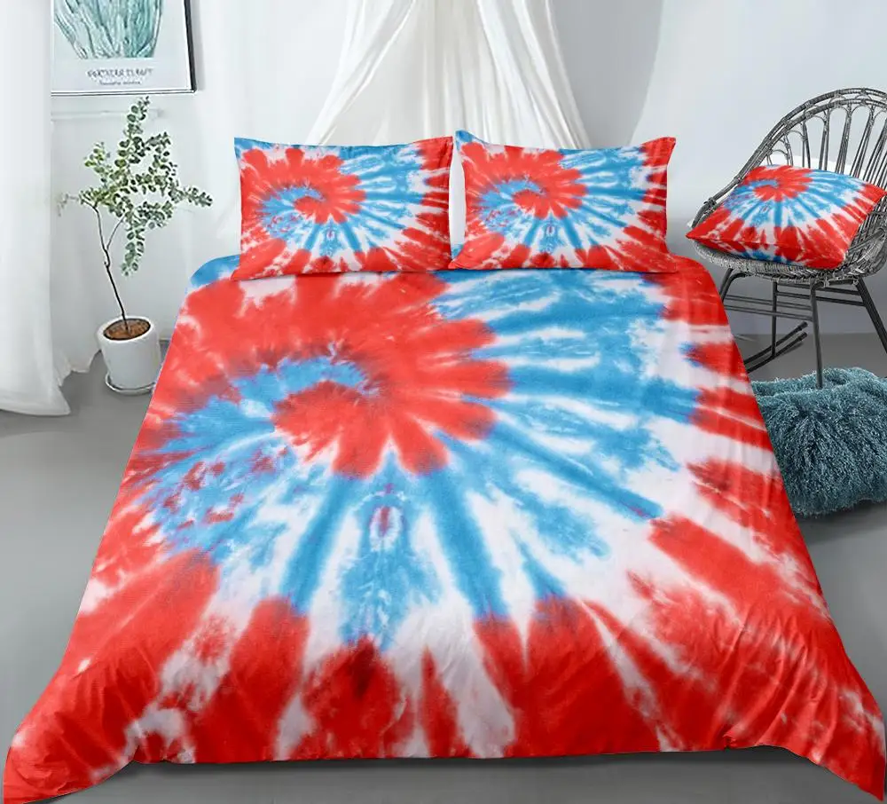 

Tie Dyed Duvet Cover Set Red White and Blue Tie Dyed Bedding Kids Boys Girls Colorful Bed Set Tie Dyed Home Textiles Dropship