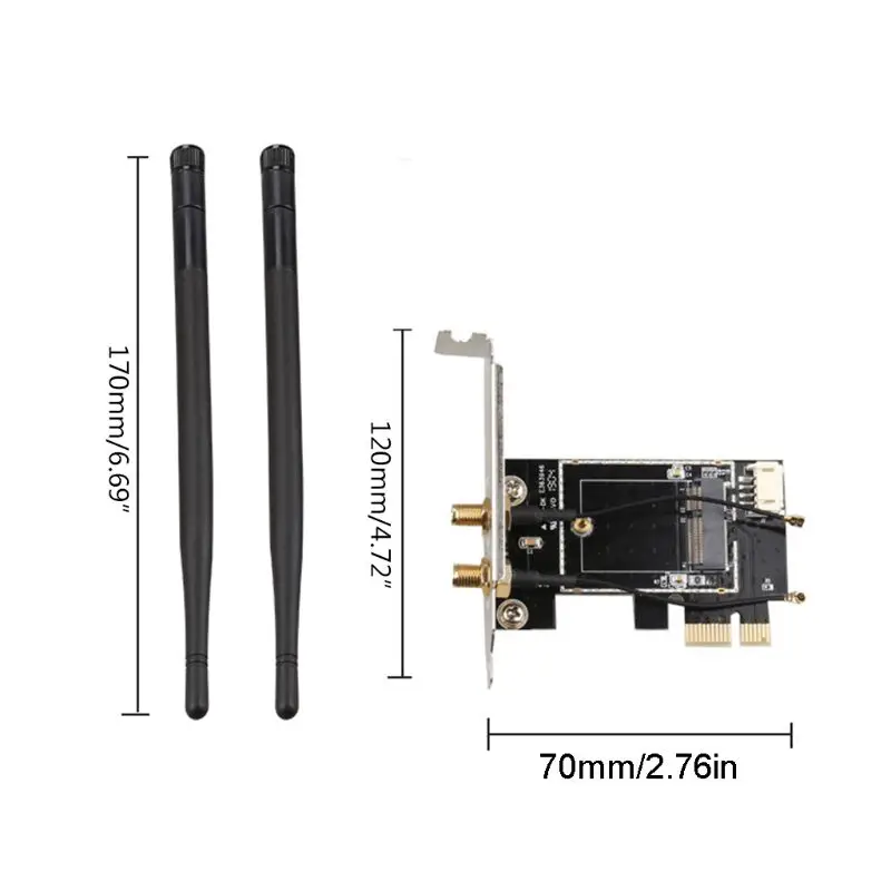 Tarjeta inalámbrica de pciE-1X a ngff-ekey, adaptador de antena Dual, PCIE, portátil, Pc, WIFI, WLAN