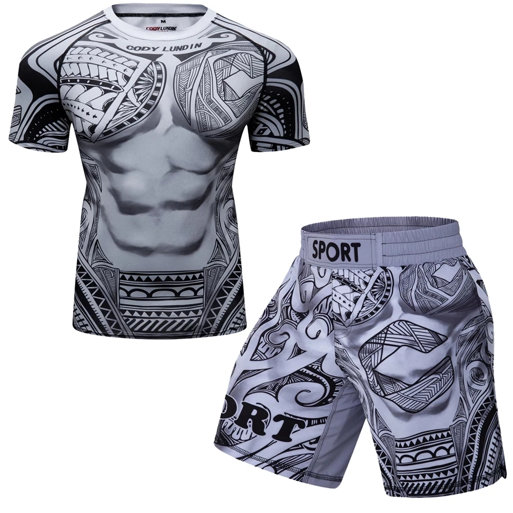 Rashguard MMA t-shirty + spodnie spodenki Muay Thai BJJ wysypka straży dres koszulki bokserskie MMA kompresja mężczyźni Kickboxing Sport garnitur