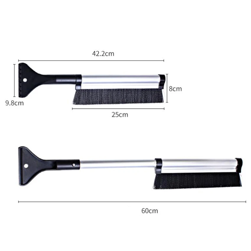 Raspador de cepillo de hielo y nieve extensible, cerdas suaves, removedor de escarcha, herramienta de eliminación de escoba para ventana de parabrisas automático, 2 en 1