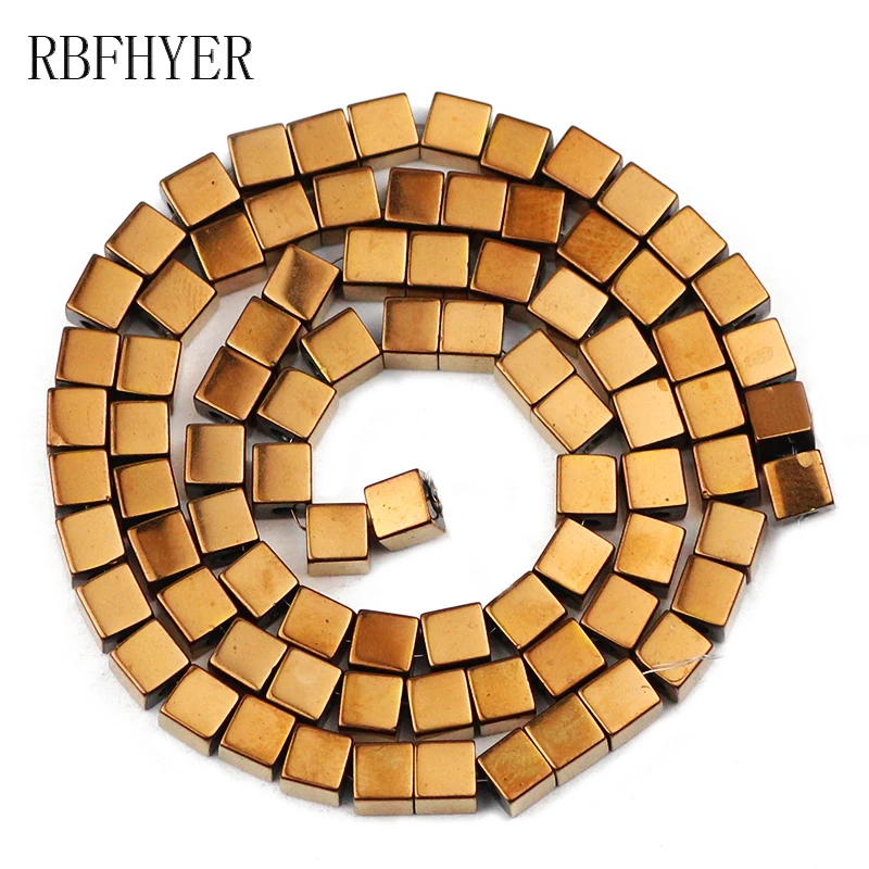 RBFHYER Hematite Natural Stone Copper Square Shape Loose Beads  2/3/4/6mm For Jewelry Making Diy Bracelet Necklace Findings