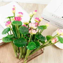 27cm Long Lotus Mixed Color Artificial Flower Lifelike Water Lily Micro Landscape for Wedding Pond Garden Fake Plants Decor