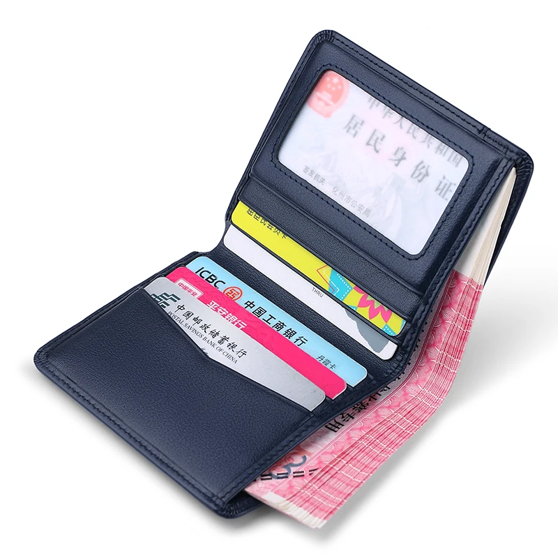 Men Wallets Slim Genuine Leather Bi-Fold Card Holder Front Pocket Luxury Small Purse Thim Money Clip Famous Brand Wallet Design