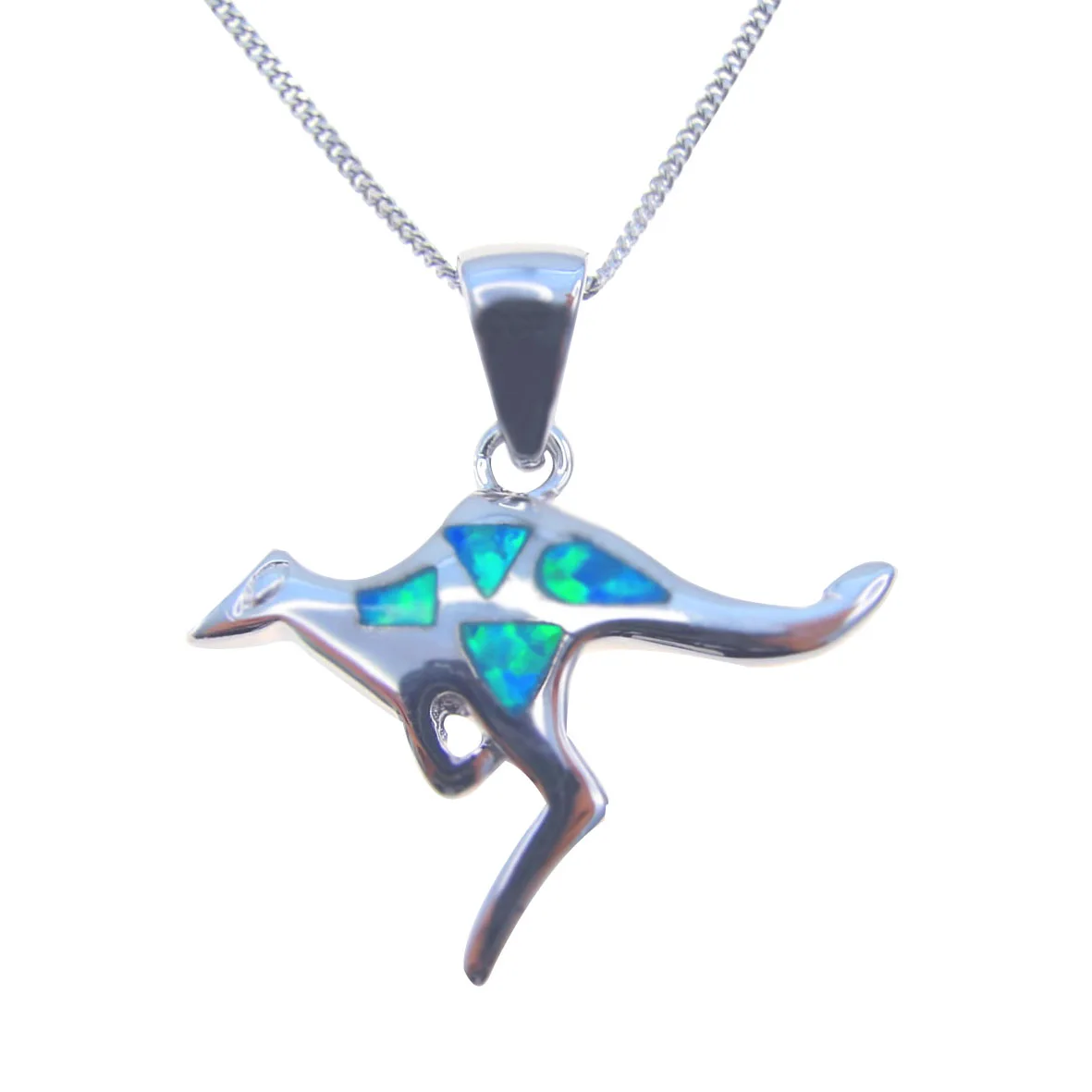 Dainty Blue Fire Opal Kangaroo shape Pendant Brass Necklace Jewlery