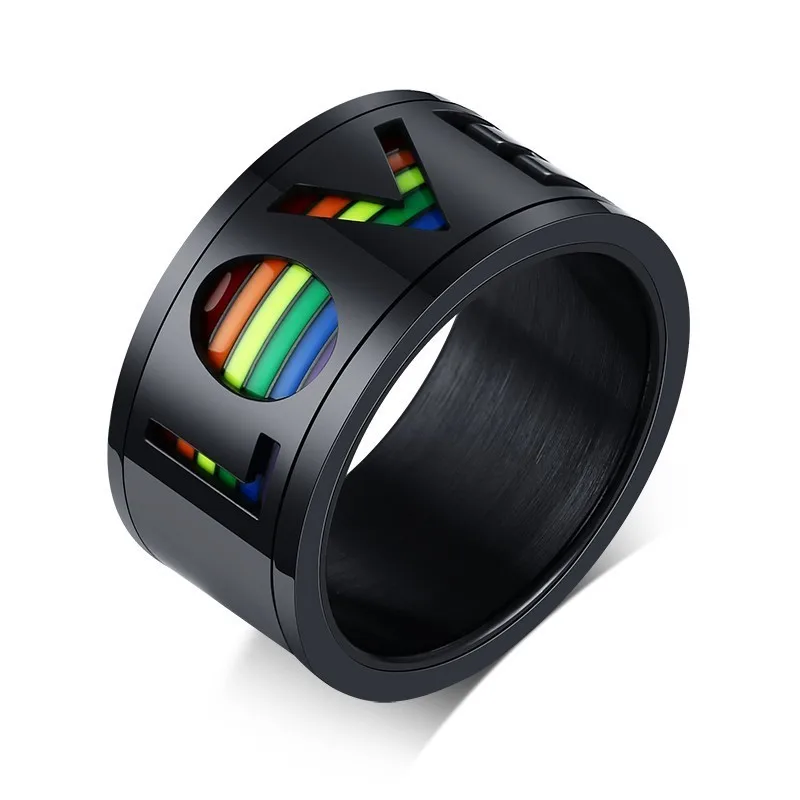 

Mens Spinner LOVE Ring With Enamel Rainbow Inlay Stainless Steel Gays Lesbians LGBT Pride Flag Band Engagement Jewelry