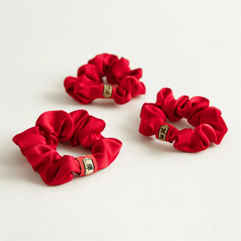 2024 Chinese New Year Head Ties Red Traditional Spring Festival Hair Scrunchies Silk Slim Hair Rope Kid Girls Hair Accessories