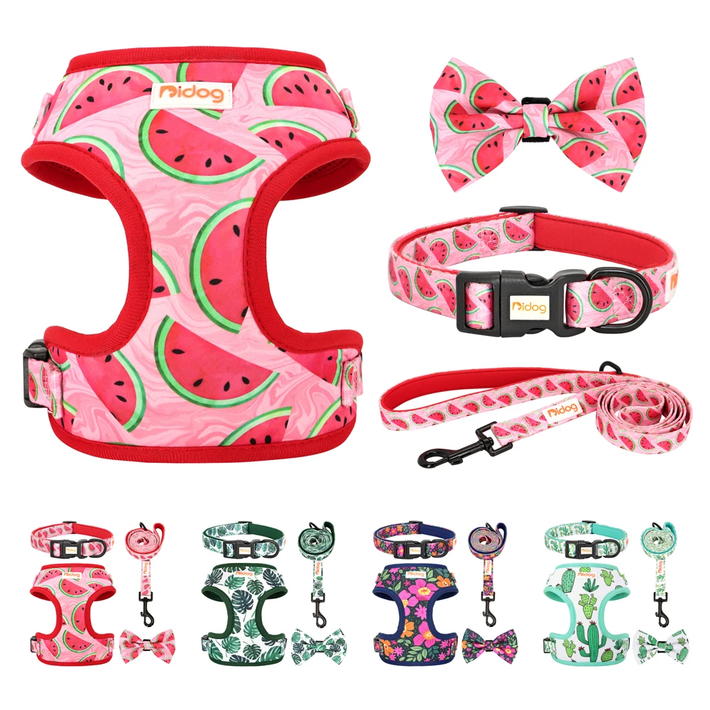 Soft Dog Collar Harness Leash Set With Bowtie Adjustable Puppy Collars Breathable Pet Vests For Small Medium Large Dogs Cats Pug