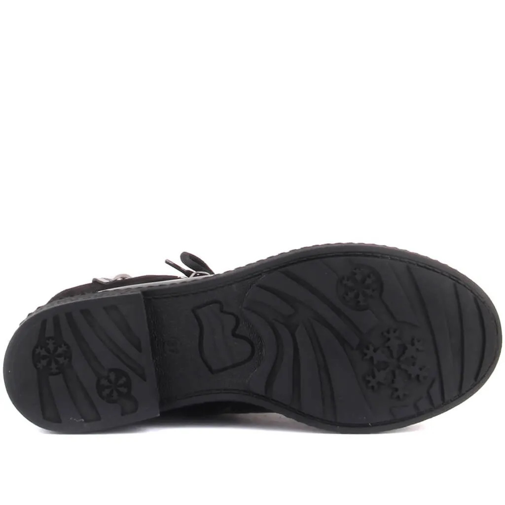 Sail-Lakers Hitam Patent Kulit, Suede Ritsleting Wanita Sepatu