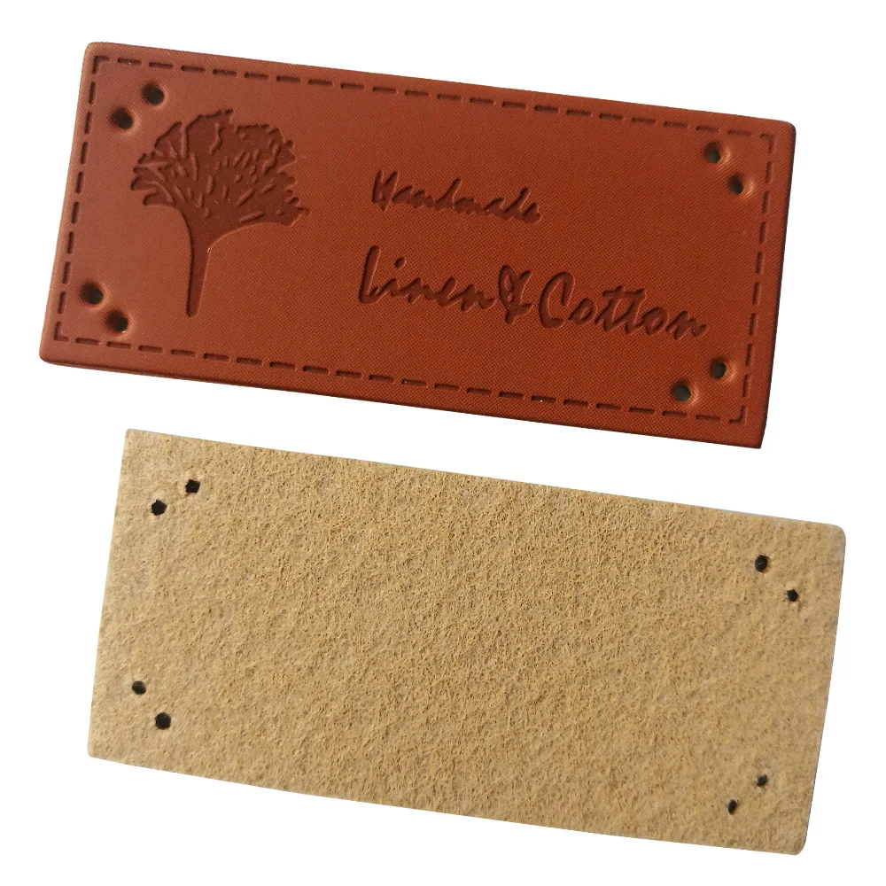 Handmade Leather Labels With Tree For Clothing Hand Made Label For Luggage Package Gift Tags Handwork Sewing Tag For Clothes