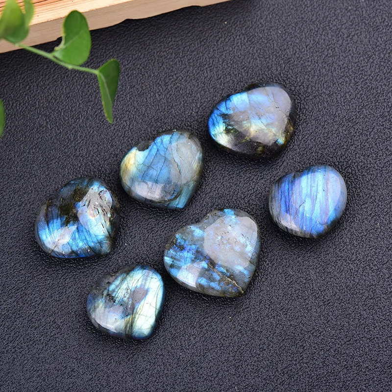 1pc Labradorite Leaf Heart Quartz Natural Stones Crystal Healing Ornaments Blue Carved Polished Moonstone Aquarium Decoration