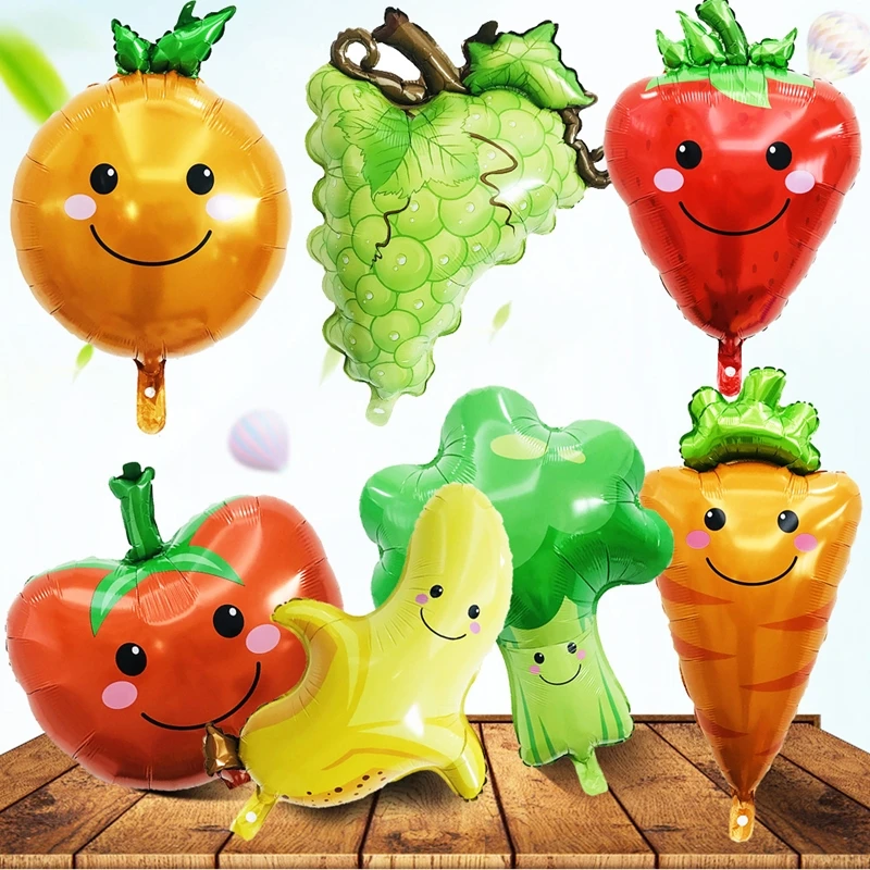 1pc Vegetable and Fruit Aluminum Film Balloon Mexican Summer Party Decoration Balloon Strawberry Fruit Shaped Balloon