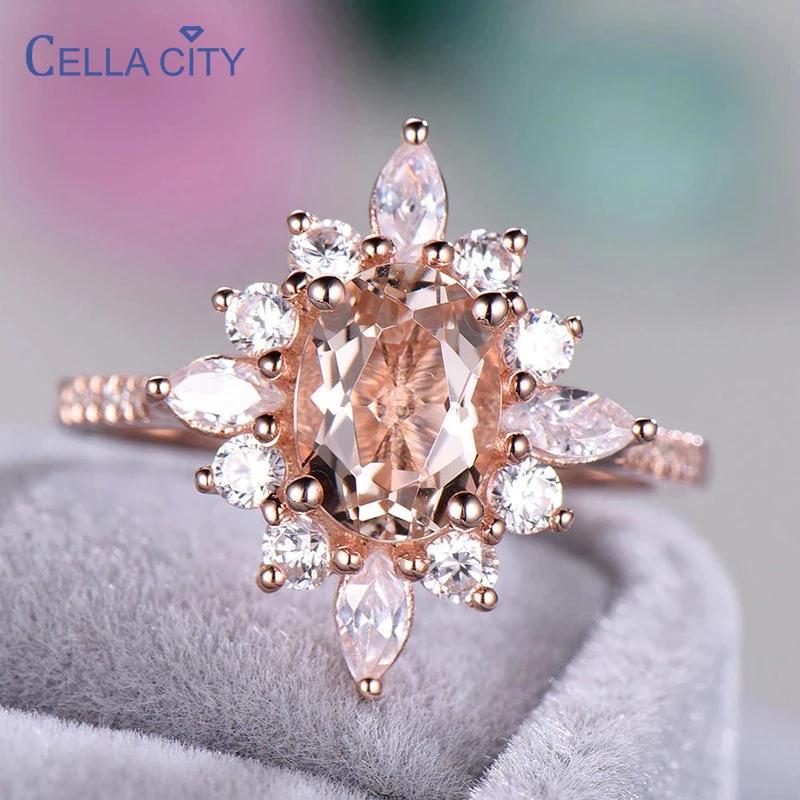 Cellacity Trendy Women's Zircon Ring Silver Fine Jewelry Oval Gemstones Snowflake Shaped Rose Gold Color Female Engagement Gift