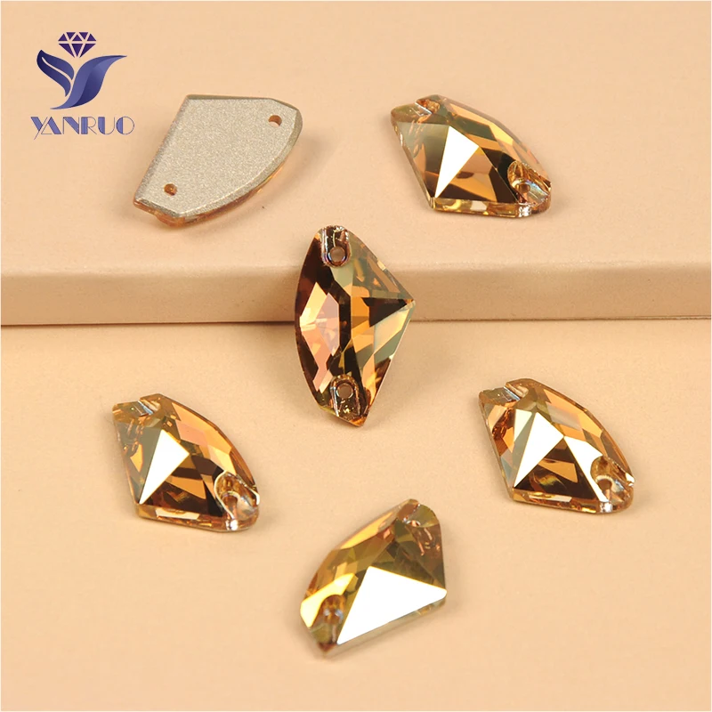 YANRUO 3256 All Sizes Metallic Sunshine Galactic Sewn Rhinestones Glass Strass Gold Stones Flat Back Crystals For Decoration