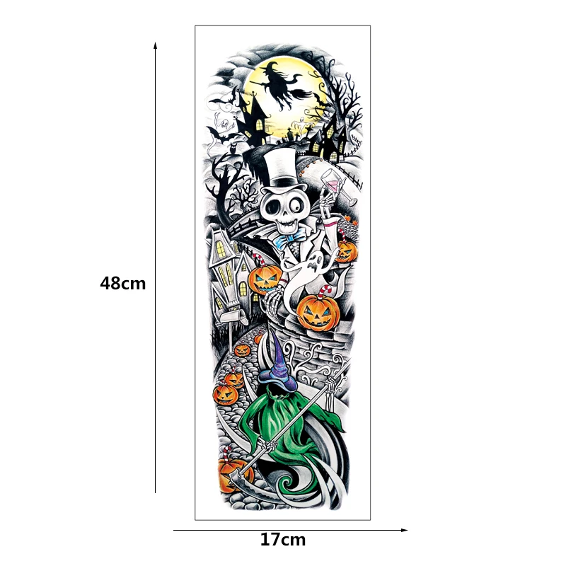 Nightmare Before Christmas Large Full Arm Temporary Tattoos,Black Body Art Stickers For Kids Adults Halloween Party, Masquerade