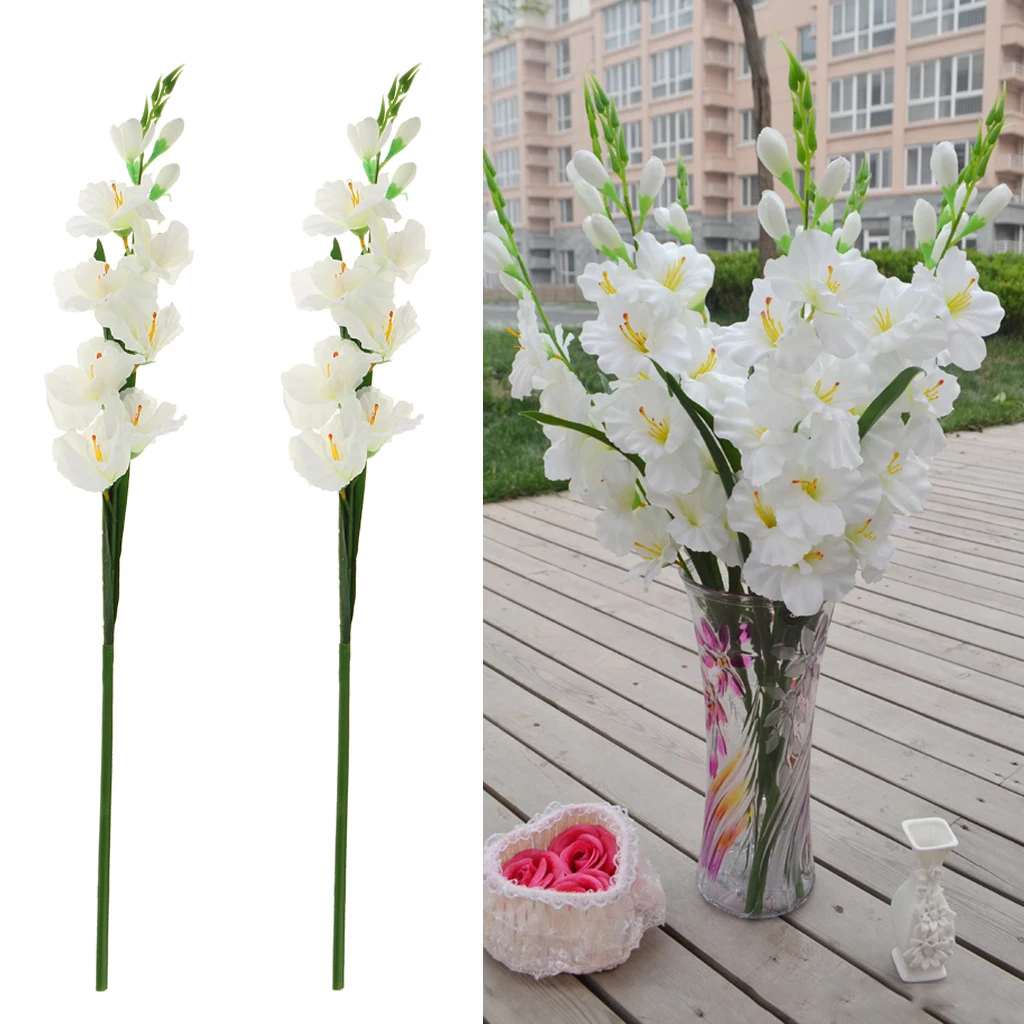 2pcs Artificial Flowers Silk Gladiolus Flowers with Stem for Flower Arrangement Wedding Home DIY Decor