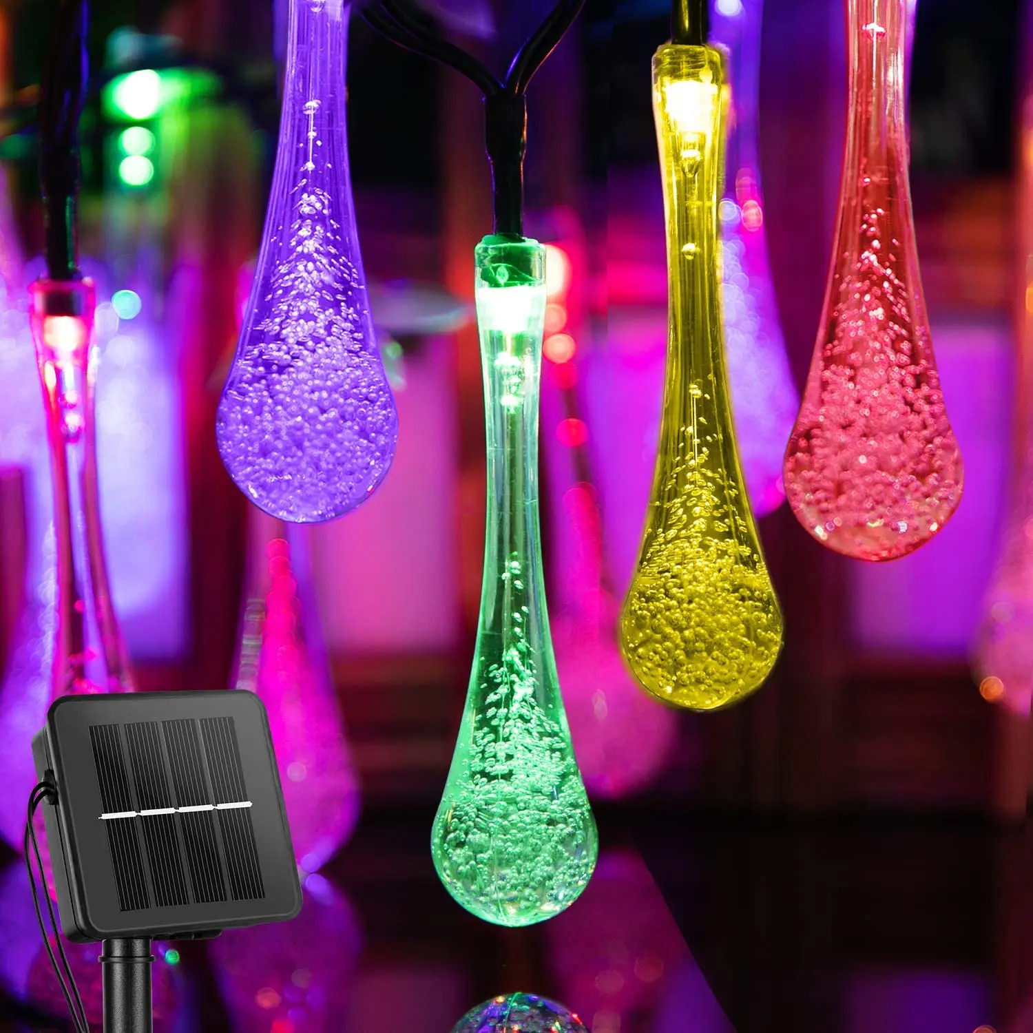 

Teardrop Water Drop Solar String Lights Gazebo Raindrop Lights Solar Powered Color Changing Hanging Fairy Lights Waterproof LED