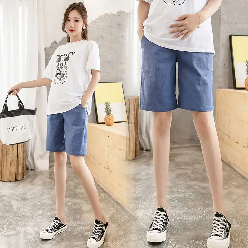 High Quality Cotton Linen Maternity Shorts Pregnant Women Summer Thin loose short Pants Pregnancy Outside Khaki Black Trousers