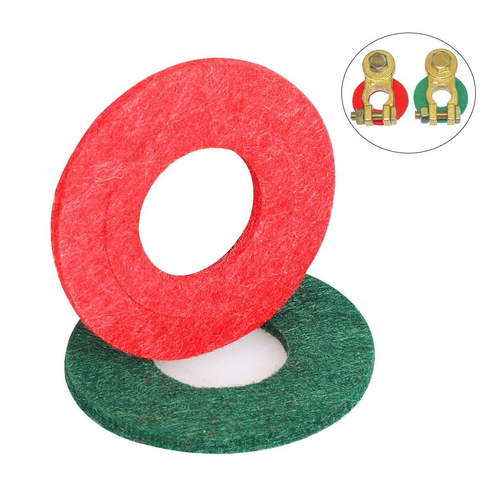 2PCS=1SET Battery Terminal Gasket Pads Anti Corrosion Washers Auto Car Fiber Thick Felt Battery Terminal Protector 1 Red+1 Green