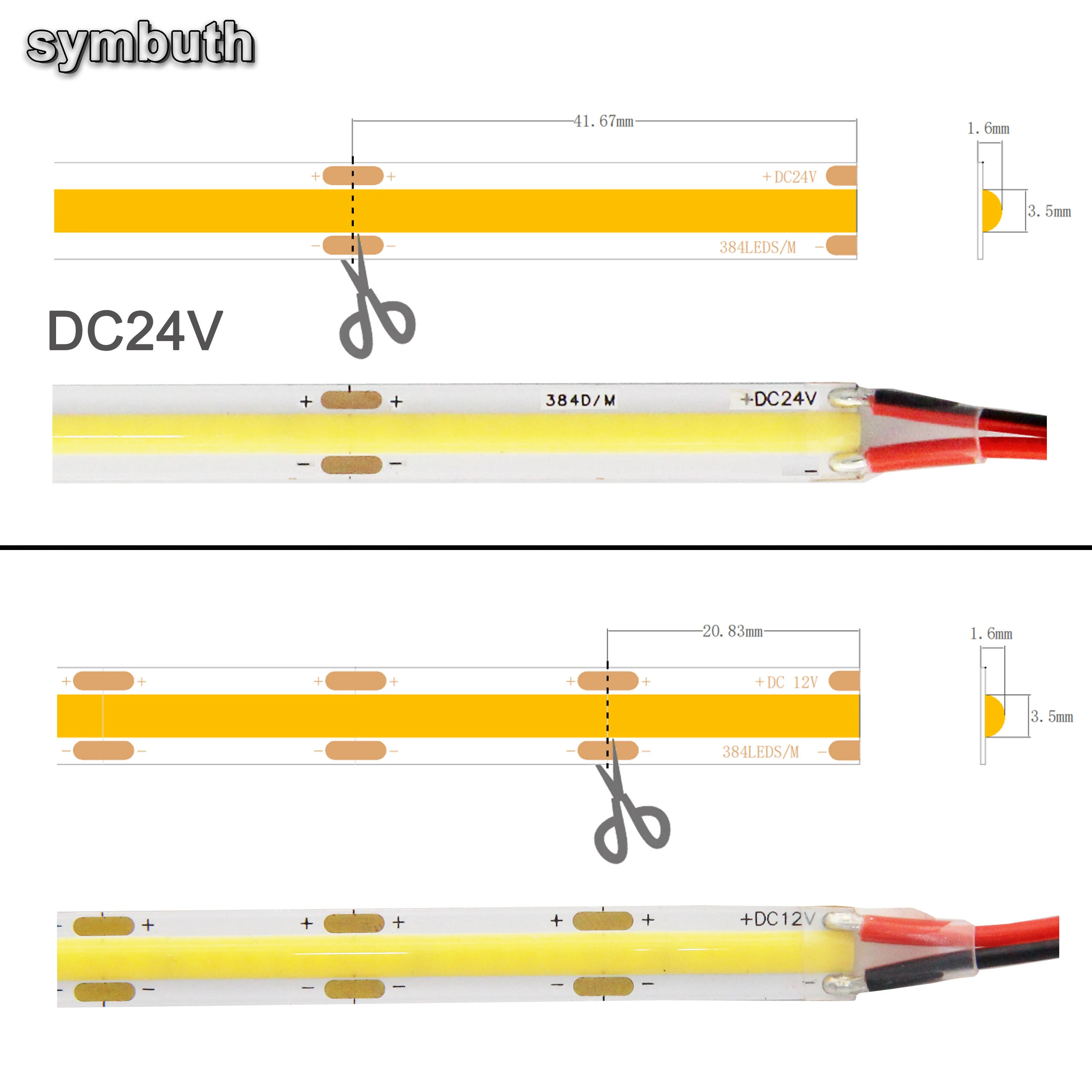 DC 12V COB Flexible FCOB LED Strip Light 480LEDs/Meter Bendable Linear Lights Tape CRI 90+ for DIY Home Under Cabinet Decoration