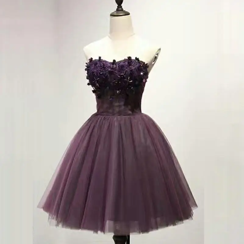 

Purple Short Homecoming Dress 3D Floral Cocktail Dresses Robe Flowers Elegant Party 2024 Prom Dress Vestidos