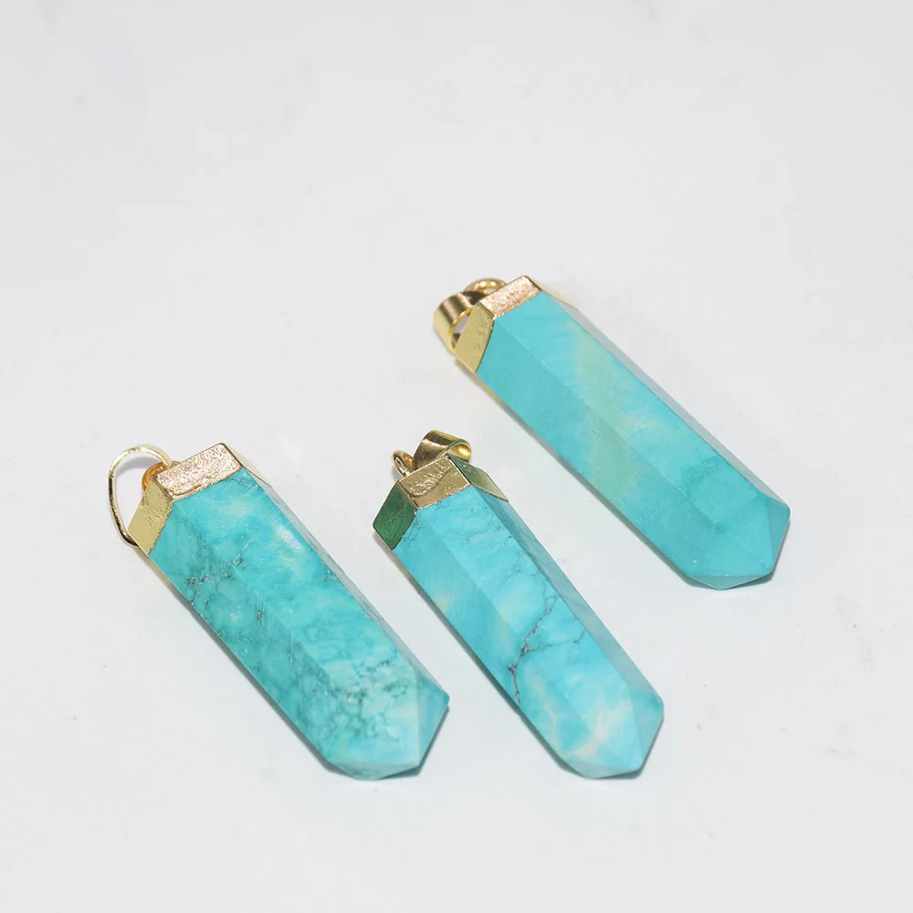 Fashion Jewelry Long Hexagonal Pillar Green Turquoise necklace pendant femme 2023 Stripe Stone gold plated point 5pc as gifts