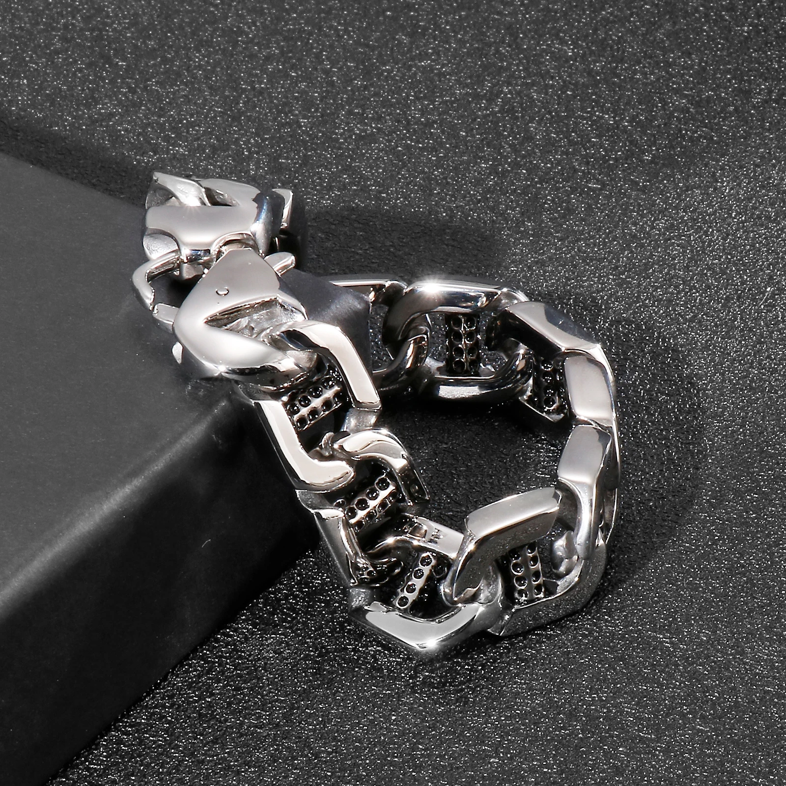 Kalen Punk Style Mechanical Chain 15mm Wide Men\'s Stainless Steel Bracelet Thick Vintage Jewelry Cuban Chain Accessories Gift