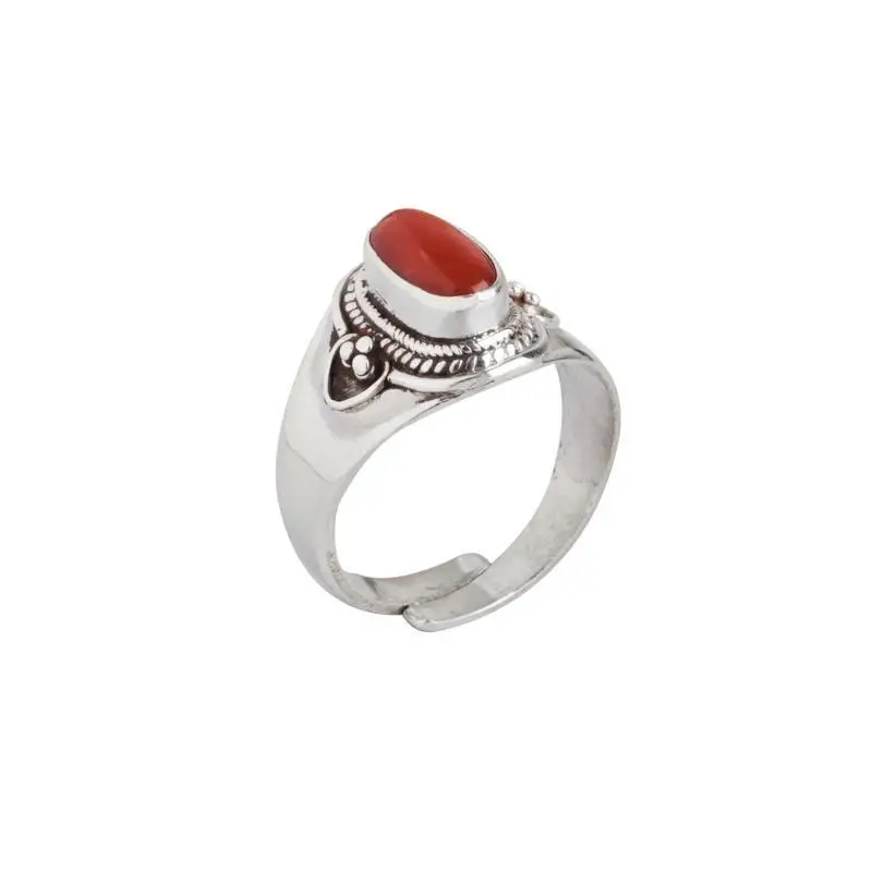 Bague en argent incrusté de tourmaline rouge du sud pour dames, bijoux ajustables, design unique, rétro, style ethnique, reconditionné à la main