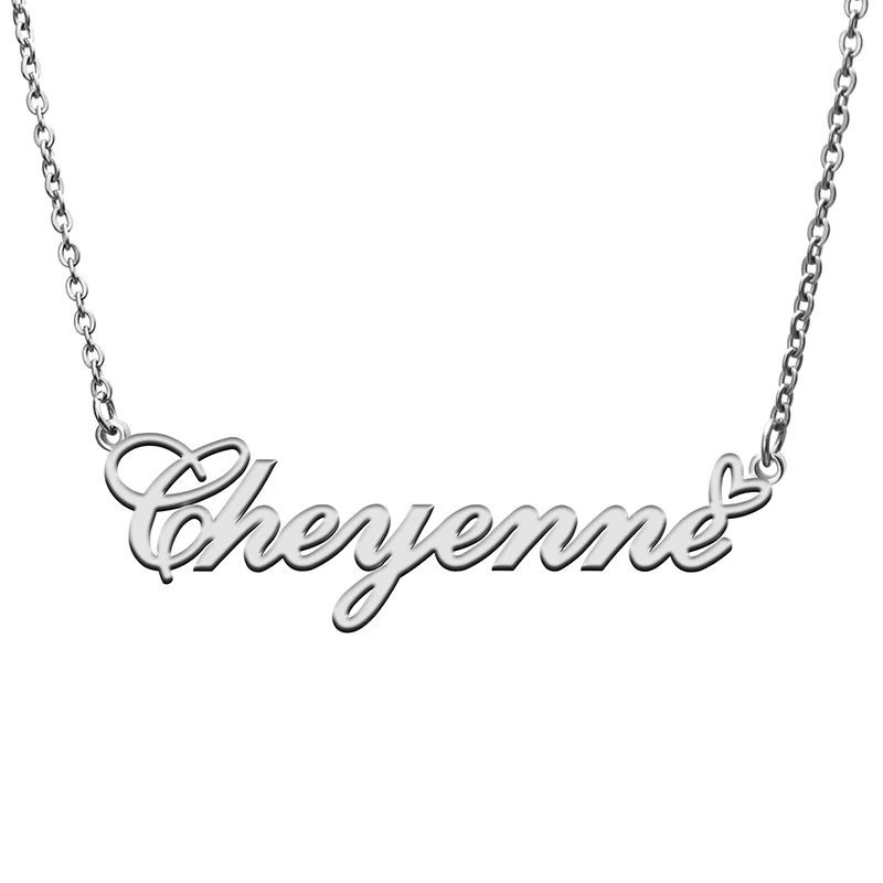 Cheyenne Name Tag Necklace Personalized Pendant Jewelry Gifts for Mom Daughter Girl Friend Birthday Christmas Party Present