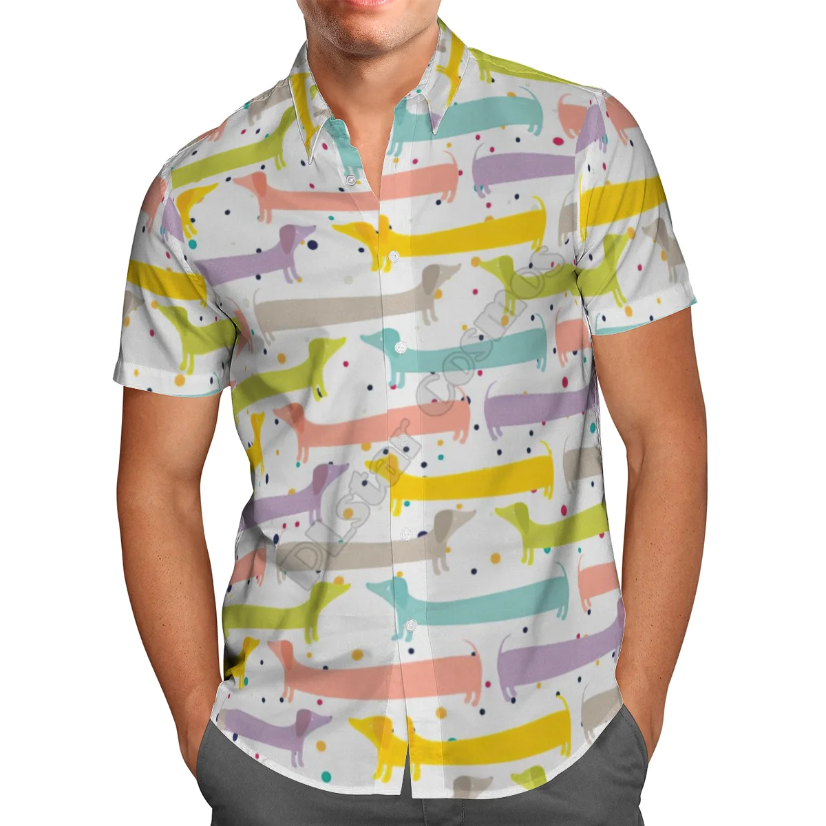 Hawaii Shirt Hawaiian beach Summer Funny Dachshund 3D Printed Men's Shirt Harajuku Tee hip hop Casual shirts 06