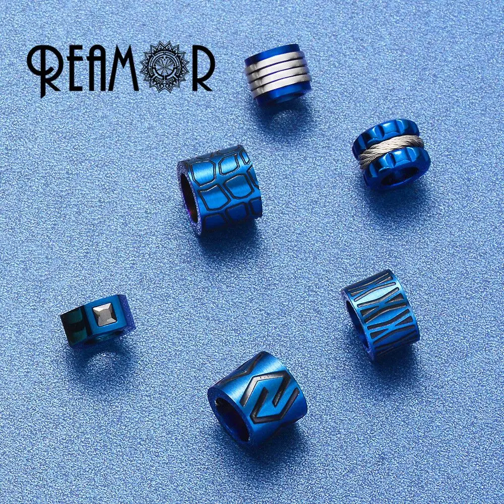 REAMOR 5pc High Polished Gold Color Stainless Steel Wire Inlay Beads 6/8mm Big Hole Bead For DIY Leather Bracelet Jewelry Making