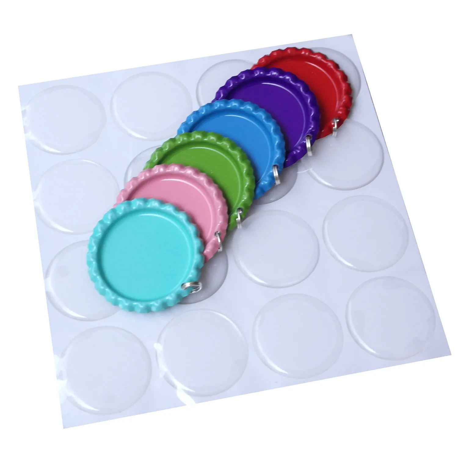 

1000 pcs Colored with Hole and Ring Metal Flat Bottle caps diy &1000 pcs 1'' Round Clear Epoxy Stickers For Crafts Bows Jewelry