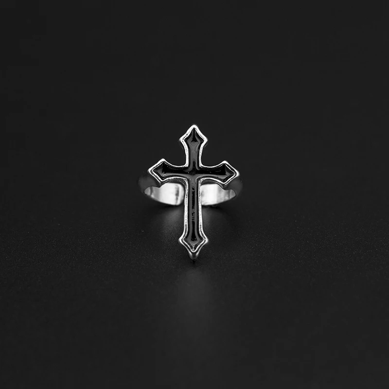 1PC Vintage Schwarz Große Kreuz Offenen Ring Für Frauen Partei Schmuck Männer Trendy Gothic Metall Farbe Finger Ring Anillo