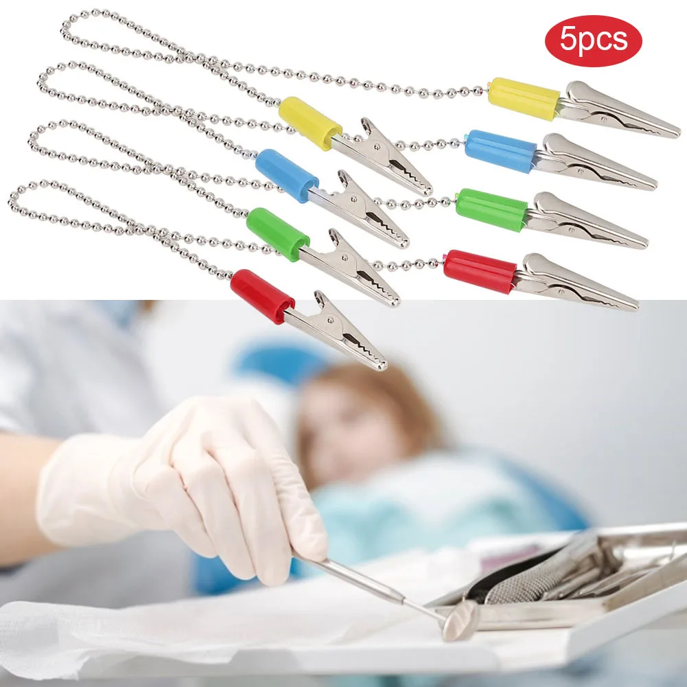 5pcs Oral Spring Clip Dental Lab Bib Clip Napkin Holder With Flexible Stainless Steel Ball Chain Dentist Supplie Reusable Design