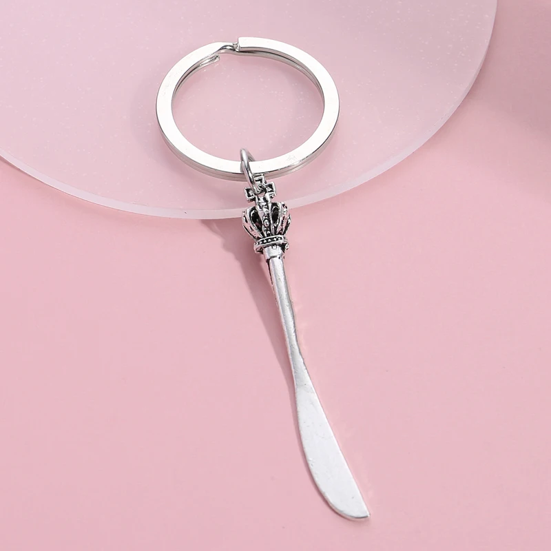 New Knife Fork Spoon Crown Pendants DIY Men Keychain Metal Keyring Kitchen Jewelry Souvenir For Gift