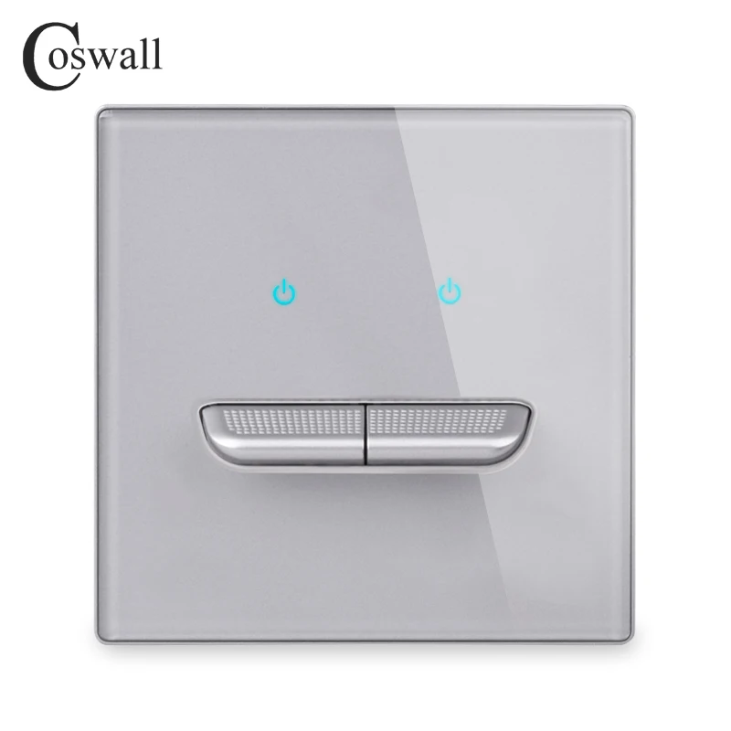 COSWALL 1/2/3/4 Gang 1/2 Way Toggle On / Off Wall Light Switch Blue Backlight Data CAT6 HDMI USB Charging Glass Panel Grey