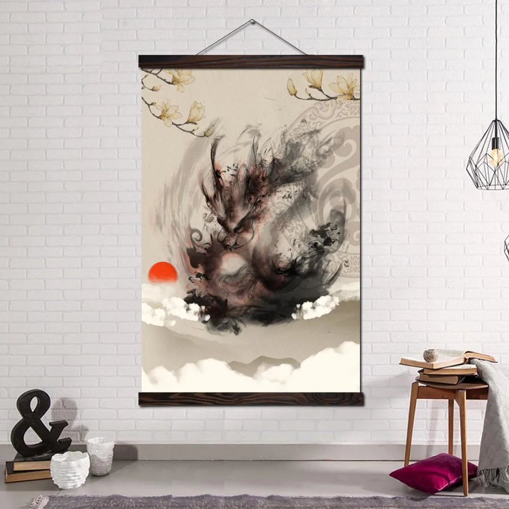 Wall Art Print Art Print And Poster Scroll Canvas Painting Wall Decor Picture Home Decoration Traditional Ink Retro Dragon Art