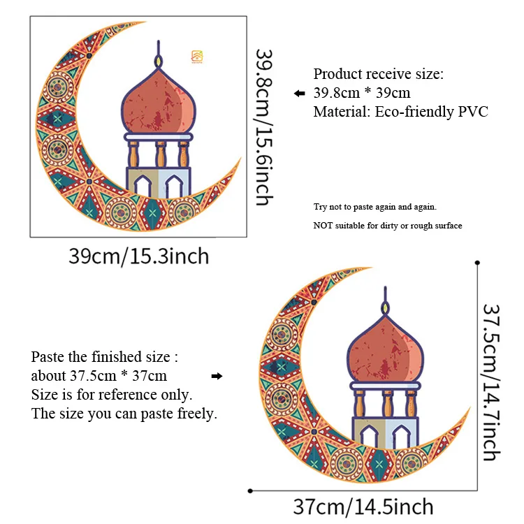 Klassischer Halbmond-Wandaufkleber im Schloss-Stil, Ramadan-Festdekoration, Tapete für Wohnzimmer-Hintergrund, Heimdekor-Aufkleber – Detail 1
