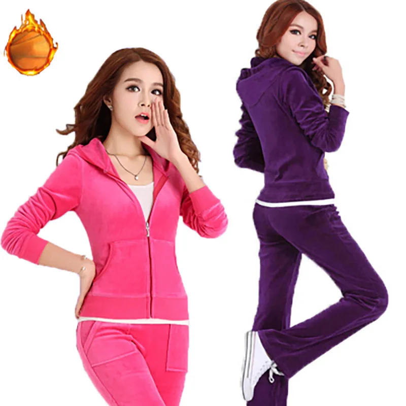 M-3XL Size Juicy Lovers Brand Fashion Women Sporting Suits Velvet Women Tracksuits Outdoor Exercise Yoga Comfort Sportswear suit