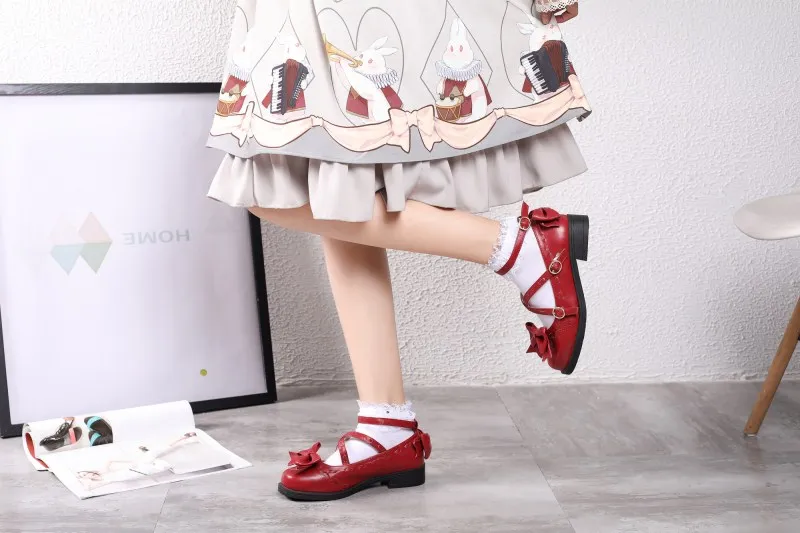 Scarpe Lolita dolci Vintage ragazza giapponese Mori Rolling LO scarpe Bowknot principessa Kawaii ragazza scarpe da donna scarpe da cameriera Cosplay