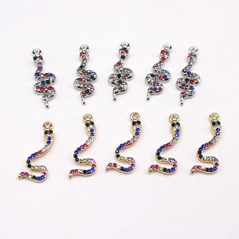 4pcs New Fashion Colorful Rainbow Rhinestone Snake Earring Connector Charms Small Animal Bracelet Necklace Pendant  Jewelry Make