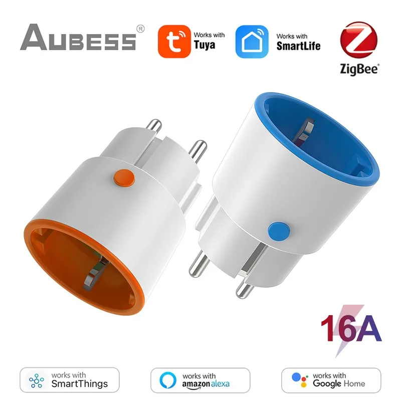 Enchufe inteligente Tuya ZigBee 3,0, toma de corriente de 16A, Monitor de energía, Control remoto por voz inalámbrico, Alexa y Google Home