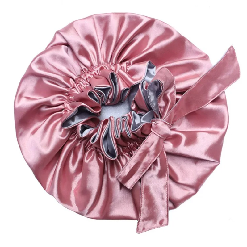 Chắc Chắn Satin Bonnet Rộng Kéo Dài Quan Hệ Lông Dài Nữ Ngủ Đêm Nón Điều Chỉnh Tạo Kiểu Tóc Nắp Lụa Đầu bọc Nón Tắm