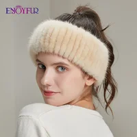 ENJOYFUR Women Winter Fur Headband Knitted Natural Mink Fur Female Headwear Fashion lady Designer Elastic Hair Accessories - Image 2