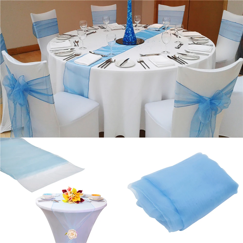 30x275cm Organza Table Runner Table Setting Semi-Sheer Wedding Teal  Dinner Blue Birthday Party Table  Decoration